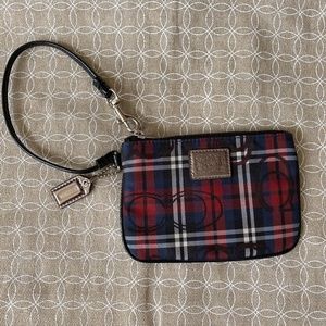 Coach Poppy Red Tartan Plaid Wristlet